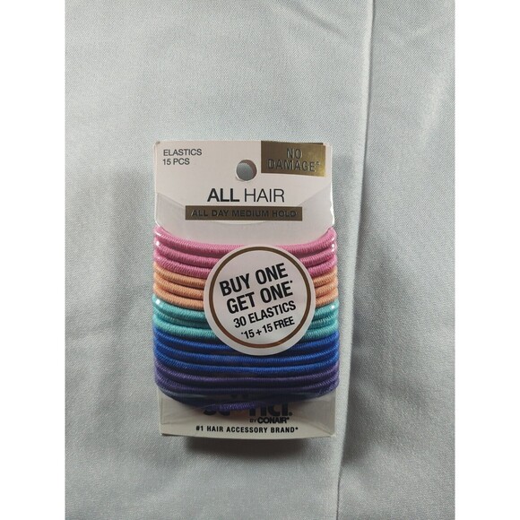 Scunci Elastics Hair ties, All Day Medium Hold, 15 Assorted + 15 Black, 30 Total - Picture 1 of 2